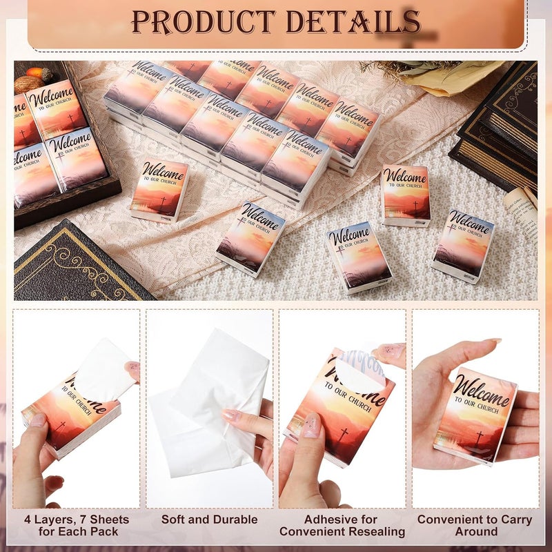 Glenmal 100 Pack Christian Tissues Welcome to Our Church Facial Tissues Individual Packs Mini Pocket Paper Towels Travel Size Bulk for Wedding Travelling Homeless, 3 Ply 8 Sheets Per Pack - Image 3